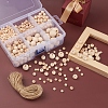 6 Style Natural Round Wood Beads and Jute Cords WOOD-YW0001-02-6