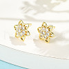 Flower Brass Micro Pave Clear Cubic Zirconia Stud Earrings EJEW-H162-06G-1