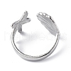 304 Stainless Steel Shell with Starfish Open Cuff Ring for Women RJEW-C046-03P-3