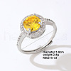 Mother's Day Rings Flat Round Platinum Brass Adjustable Ring with Yellow Cubic Zirconia EG7863-27-1