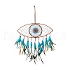 Evil Eye Woven Net/Web with Feather Pendant Decoration HJEW-I013-08-1
