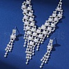 Alloy Crystal Rhinestone & Plastic Pearl Tassel Pendant Necklaces & Stud Dangle Earrings Sets FS-WGB703E-01-2