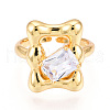 Brass Micro Pave Clear Cubic Zirconia Cuff Rings for Women KK-T074-12G-2