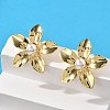 Brass ABS Plastic Imitation Pearl Flower Stud Earrings EJEW-S258-02G-3