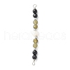 Faceted Round Natural Labradorite & Black Spinel & Potato Natural Cultured Freshwater Pearl Beaded Connector Charms PALLOY-JF03532-07-1