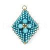 Faceted Round Synthetic Turquoise & Handmade Glass Seed Beaded  Pendants PALLOY-MZ00757-02-1