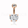 304 Stainless Steel Clear Cubic Zirconia Heart Curved Barbell Belly Rings WG52F32-03-2