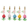 Flower Glass Pearl & Seed Beads Pendant Decorations HJEW-MZ00274-2