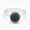 Electroplate Natural Druzy Agate Crystal Finger Rings RJEW-I054-03P-RS-2
