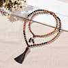 Wood & Tiger Eye Beads Wrap Necklaces NJEW-JN04135-9