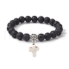 Natural Lava Rock Round Beaded Stretch Bracelet BJEW-JB09744-02-1
