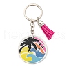 Acrylic Flat Round with Suede Tassel Pendant Keychain KEYC-G060-01E-1