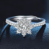 Rhodium Plated 925 Sterling Silver Flower Pave 6.5x3.9mm Moissanite Adjustable Rings for Women WG9AA84-02-1