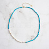 Faceted Round Natural Turquoise & Shell Pearl Beaded Necklaces NJEW-L125-005G-01-2