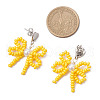 4 Pairs 4 Colors Heart with Bowknot Handmade Glass Seed Beads Dangle Stud Earrings EJEW-MZ00474-6