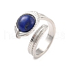Oval Natural Lapis Lazuli Cuff Ring RJEW-I079-01F-4