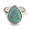 Synthetic Turquoise Teardrop Adjustable Rings RJEW-K371-08S-16-3