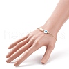 Natural Pearl & Shell Heart with Evil Eye Link Bracelet with Brass Chains for Women BJEW-JB08329-02-3