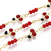 Brass Enamel Cherry Link Chains KK-T074-75G-1