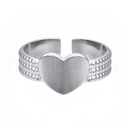 304 Stainless Steel Heart Cuff Ring RJEW-T023-61P-1