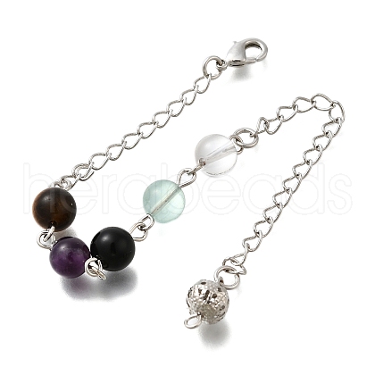 Round Natural Amethyst & Obsidian & Tiger Eye & Quartz Crystal  & Fluorite Dowsing Pendulums G-M447-06P-1