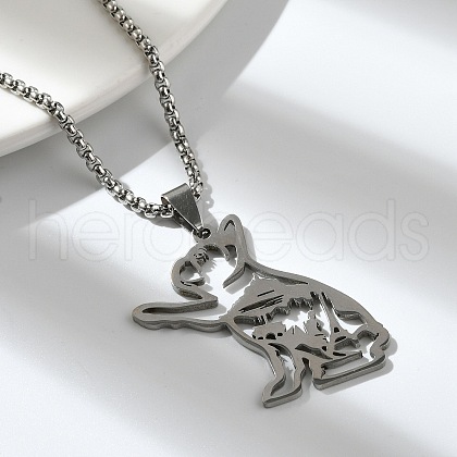 304 Stainless Steel Dog Outline Pendant Necklaces NJEW-P327-06P-1