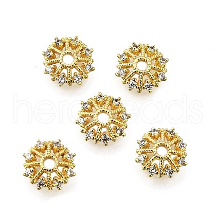 Flower Brass Micro Pave Cubic Zirconia Bead Caps KK-K300-04A-G-1
