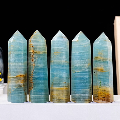 Point Tower Natural Blue Calcite Healing Stone Wands PW-WG13889-01-1