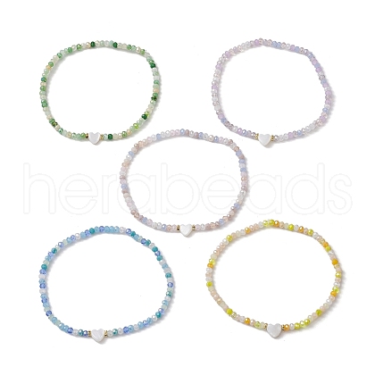 5Pcs 5 Styles Facete Rondelle Glass Beaded Stretch Bracelets BJEW-JB10332-1