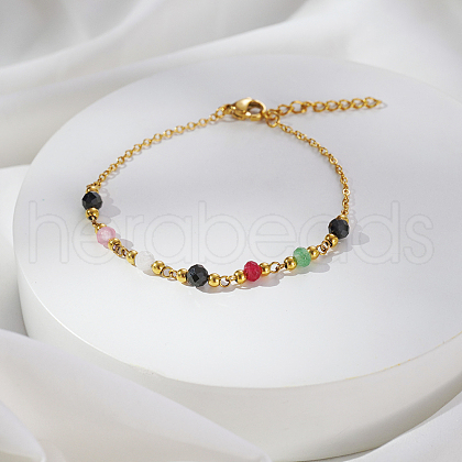 Natural Chalcedony & Glass Round Beaded Bracelets KY9954-2-1
