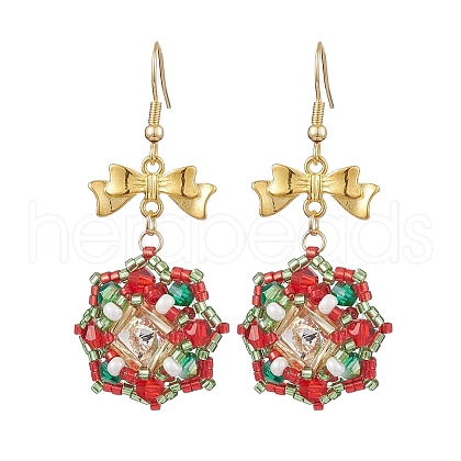 Christmas Theme Flower Glass Seed Beaded Dangle Earrings for Women EJEW-MZ00205-1