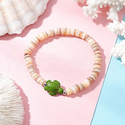 Synthetic Turquoise Beads and Natural Freshwater Shell Beads Stretch Bracelets BJEW-JB11873-1