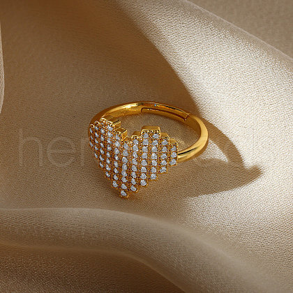 Brass Micro Pave Cubic Zirconia Adjustable Cuff Rings for Women RJEW-U052-01A-G-1