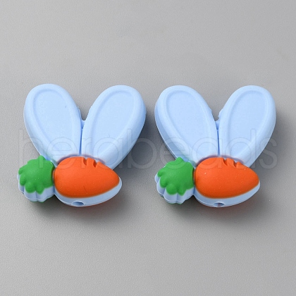 Rabbit Ears with Carrot Food Grade Eco-Friendly Silicone Focal Beads SIL-SZC0003-05F-1