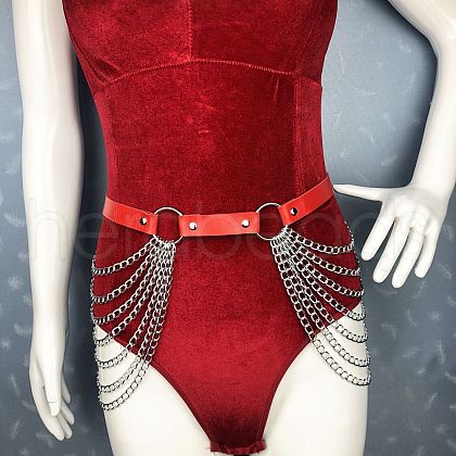 Punk Style Alloy Multi-Layer PU Leather Chain Belts for Women FS-WG2C119-01-1