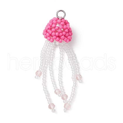 Glass Seed Beaded Jellyfish Pendants PALLOY-MZ00660-05-1