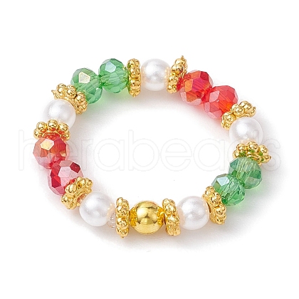 Glass & Imitated Pearl Acrylic Round Beads Stretch Bracelet RJEW-JR00682-1