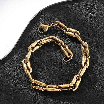 304 Stainless Steel Coffee Bean Chain Bracelets for Women Men BJEW-F488-27G-1
