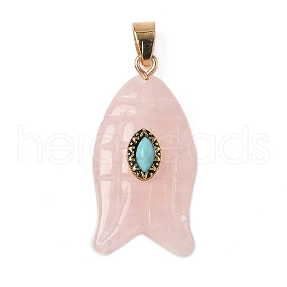 Natural Rose Quartz & Synthetic Turquoise Carved Pendants G-Z084-01G-02-1