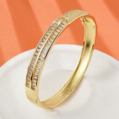 Brass Micro Pave Clear Cubic Zirconia Hinged Bangles for Women BJEW-K274-11G-1