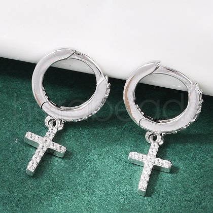 S925 Sterling Silver Micro Pave Clear Cubic Zirconia Hoop Earrings for Women EJEW-G427-01P-02-1