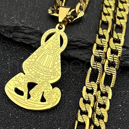 Virgin 304 Stainless Steel Pendant Necklaces for Men Women NJEW-K283-18G-1