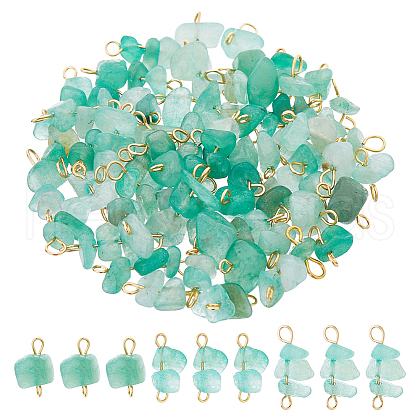60Pcs 3 Styles Natural Green Aventurine Nuggets Connector Charms PALLOY-HS00001-1