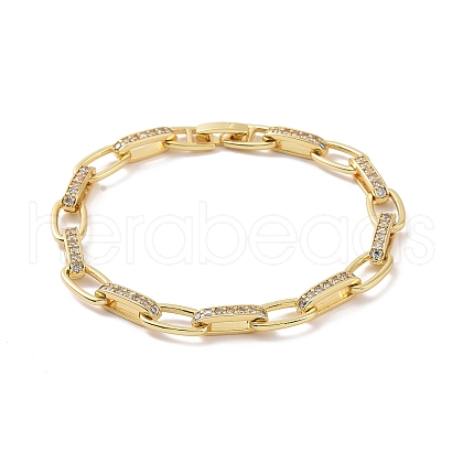 Clear Cubic Zirconia Oval Link Chain Bracelet BJEW-E015-01G-1