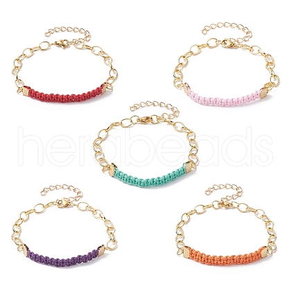 Waxed Cotton Cords Braided Link Bracelets BJEW-JB09963-1