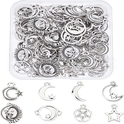 SUPERFINDINGS 96Pcs 8 Style Tibetan Style Alloy Pendants TIBE-FH0001-15-1