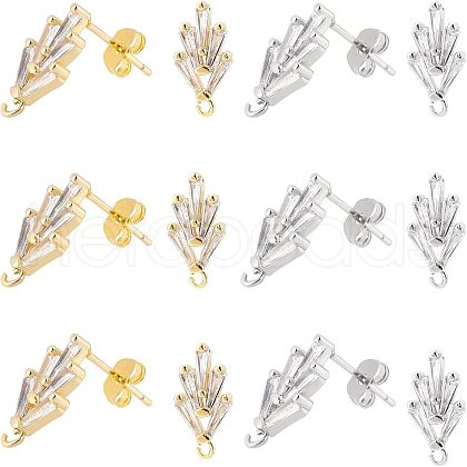  6 Pairs 2 Colors Brass Micro Pave Cubic Zirconia Stud Earring Findings with Loops KK-NB0002-51-1