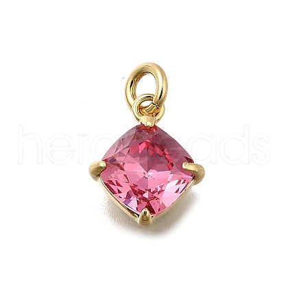 Rhombus Brass with Glass Charms KK-G525-02G-02-1