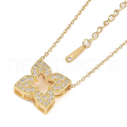 Clover Stainless Steel with Clear Cubic Zirconia Pendant Necklaces for Women NJEW-G133-01G-1
