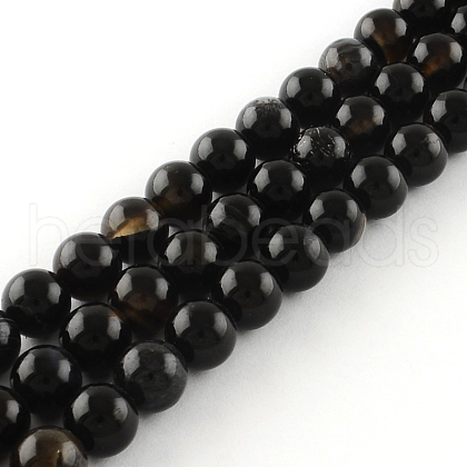 Dyed & Heated Natural Black Agate Round Bead Strands G-R342-4mm-01-1